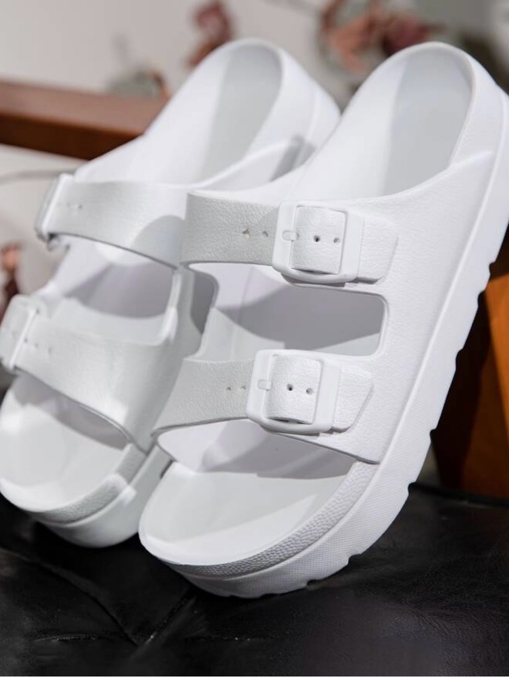Lane Bryant White Double Buckle Platform Sandals